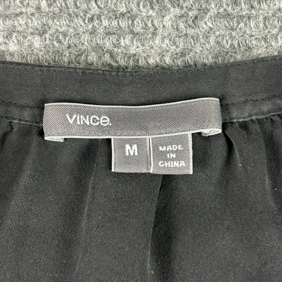 Vince Black 100% Silk Button-Up Blouse Womens Medium Loose-Fit Top Breathable - Picture 9 of 12